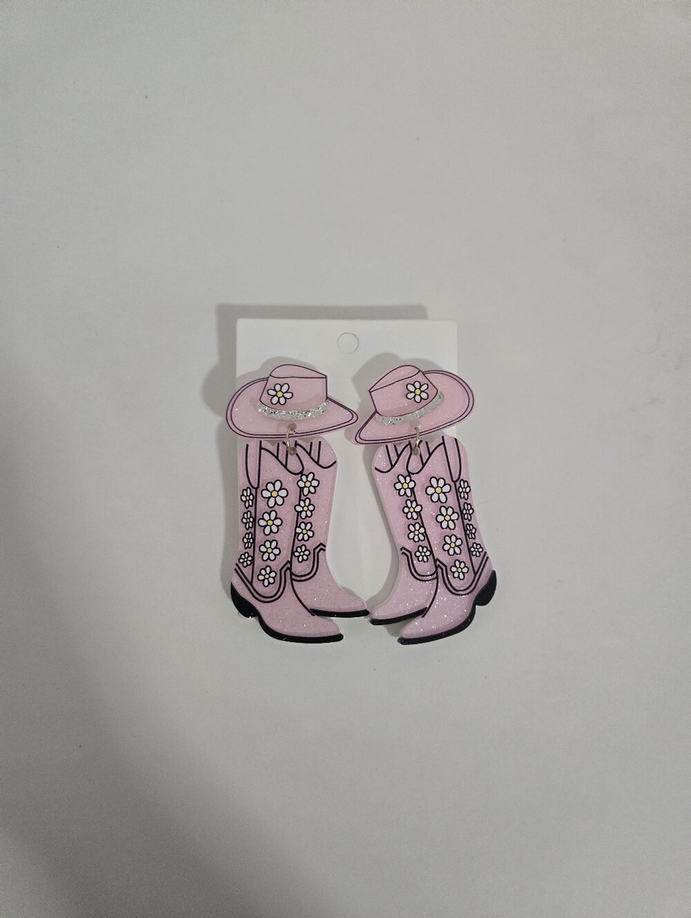 Pink Floral Cowboy Boot Earrings